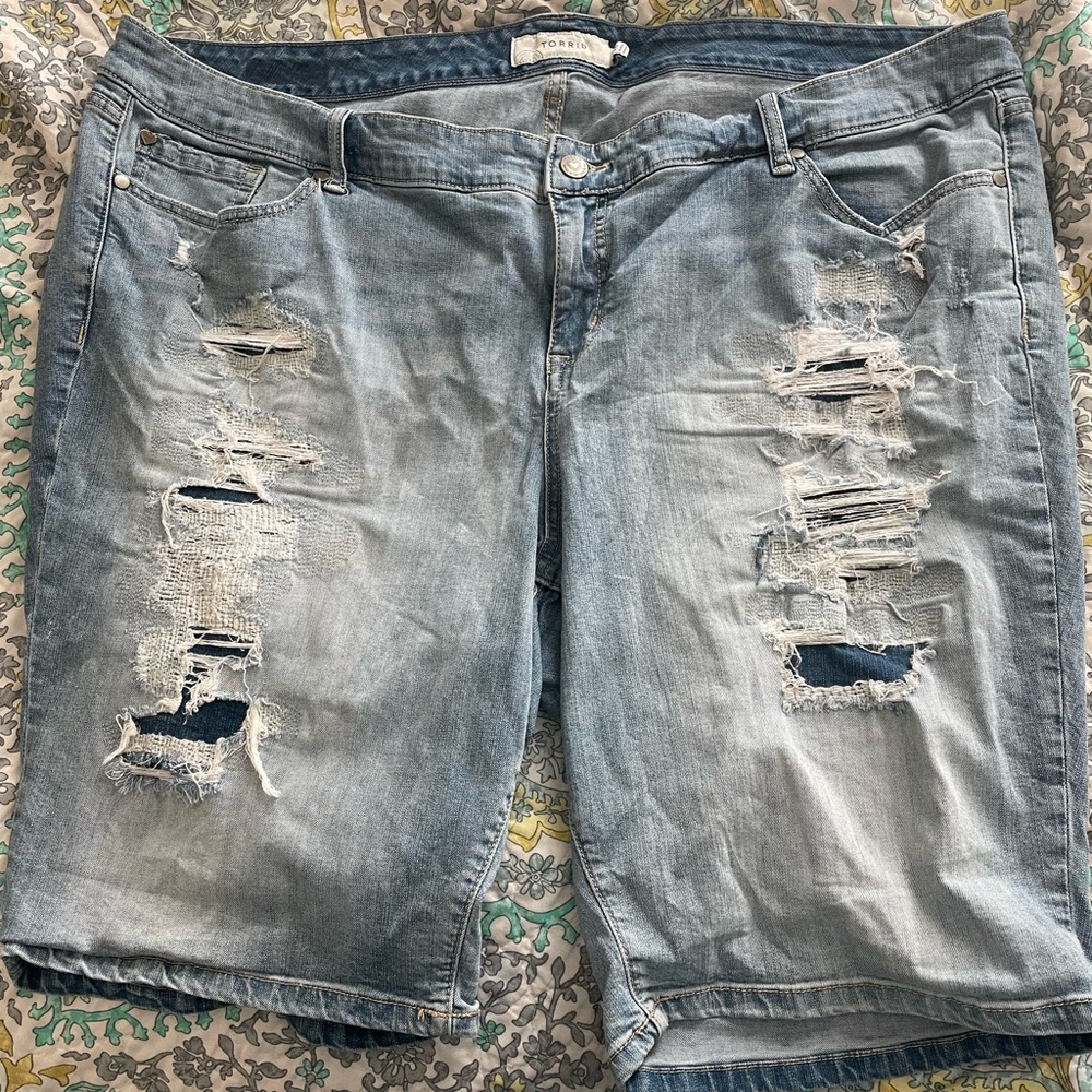 Torrid Light Blue Distressed Jean Shorts